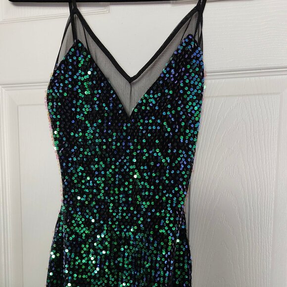 Blue and Green Sequined Cocktail Dress - Picture 1 of 4